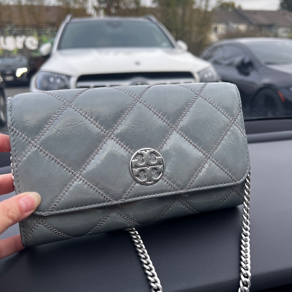 Tory Burch Gray Willa Chained Clutch